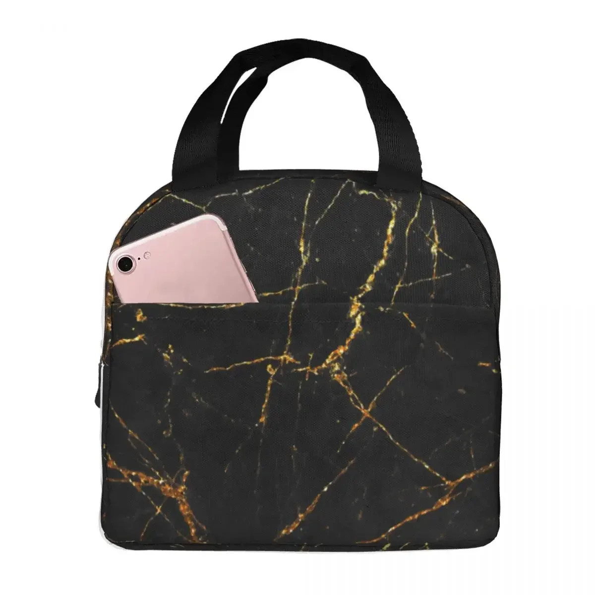 

Black Gold Marble Lunch Bag Waterproof Insulated Canvas Cooler Modern Thermal Food Picnic Lunch Box for Women Girl