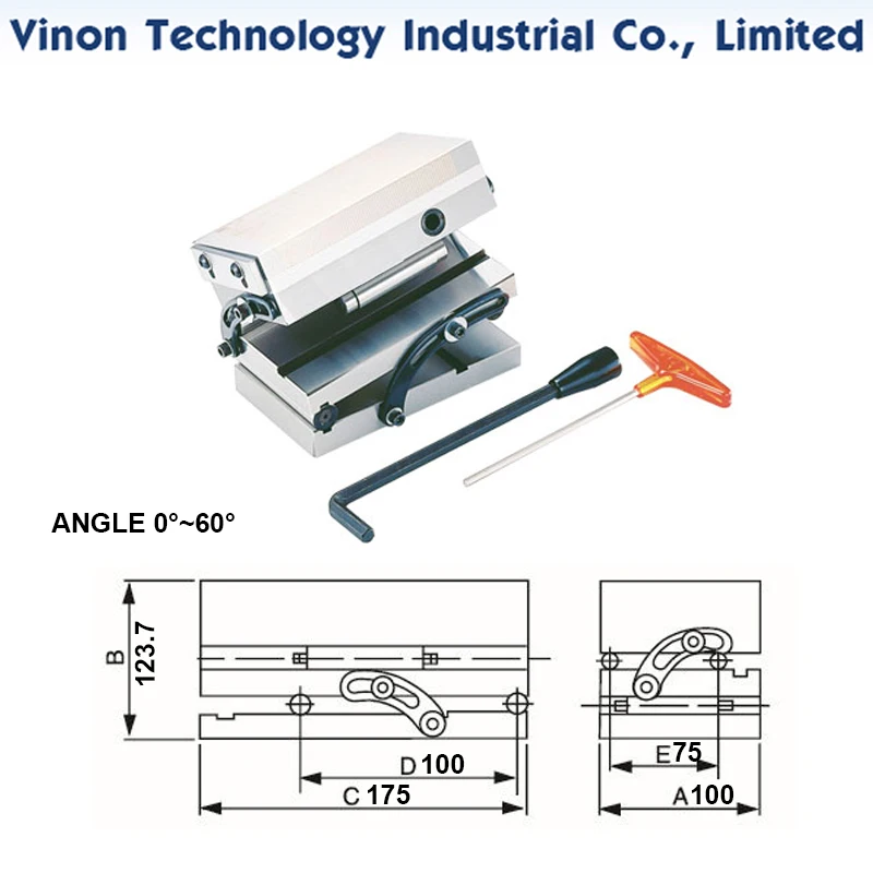 Precision Magnetic Sine Plate A100, B142, C175, D100, E75,  ANGLE 0°~60° for Grinding machine