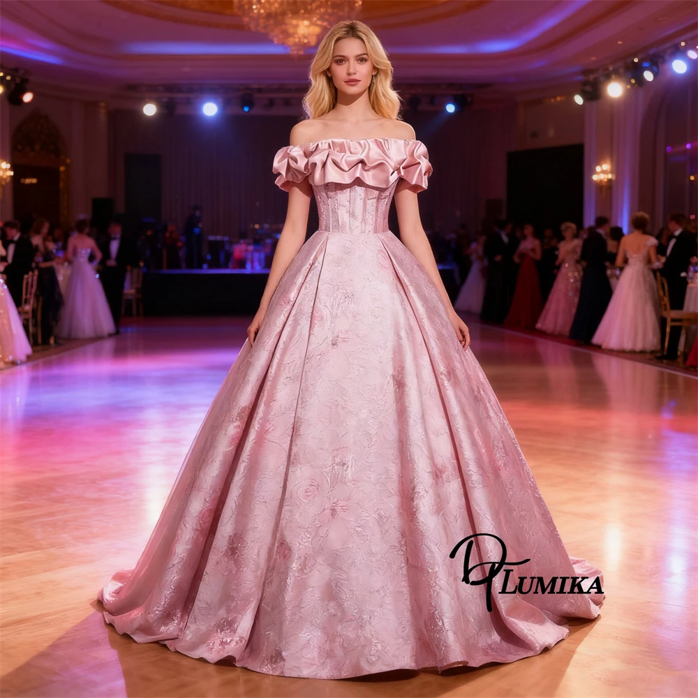 

DTLumika Розовые платья с узором пейсли Sweet 15, бальное платье с открытыми плечами, вечерние платья, платья для выпускного вечера по индивидуальному заказу