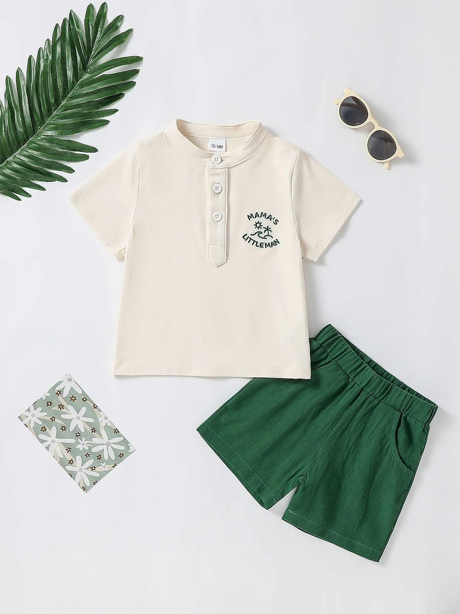 

2 Piece Boys Summer Vacation Beachwear Short Sleeve T Shirt Top Stretch Belt Shorts Set 1-5T Little Boys Casual Clothing