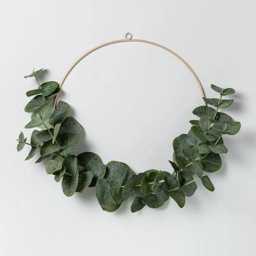 

14" Small Faux Metal Eucalyptus Wreath,Modern Green Door Wreath for Indoor,Summer Greenery Boho Farmhouse Wreath for Wall Decor