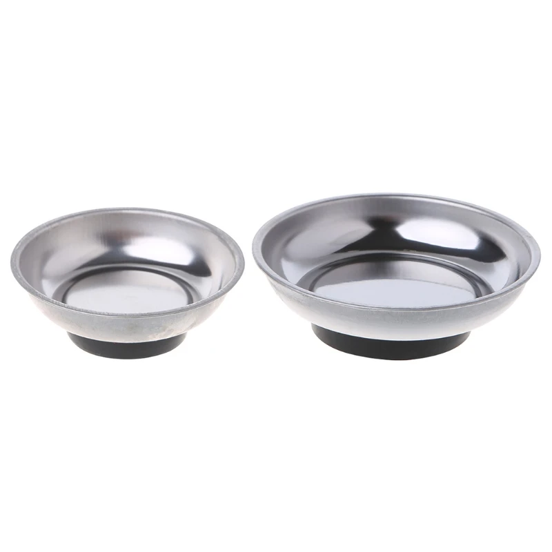 Round Magnetic Parts Tray Bowl Dish Stainless Steel Garage Holder Tool