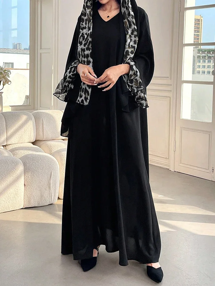 Mia Muse Ramadan Essentials Damska Muzułmańska Skromna Prosta Sukienka Maxi z Długim Rękawem i Dekoltem w Serek w Jednolitym Kolorze, Arabska Koszula Casual