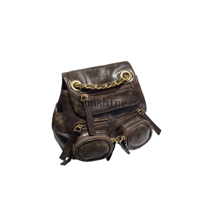 Double shoulder premium sense niche wasteland wind travel backpack chain locomotive shoulder bag