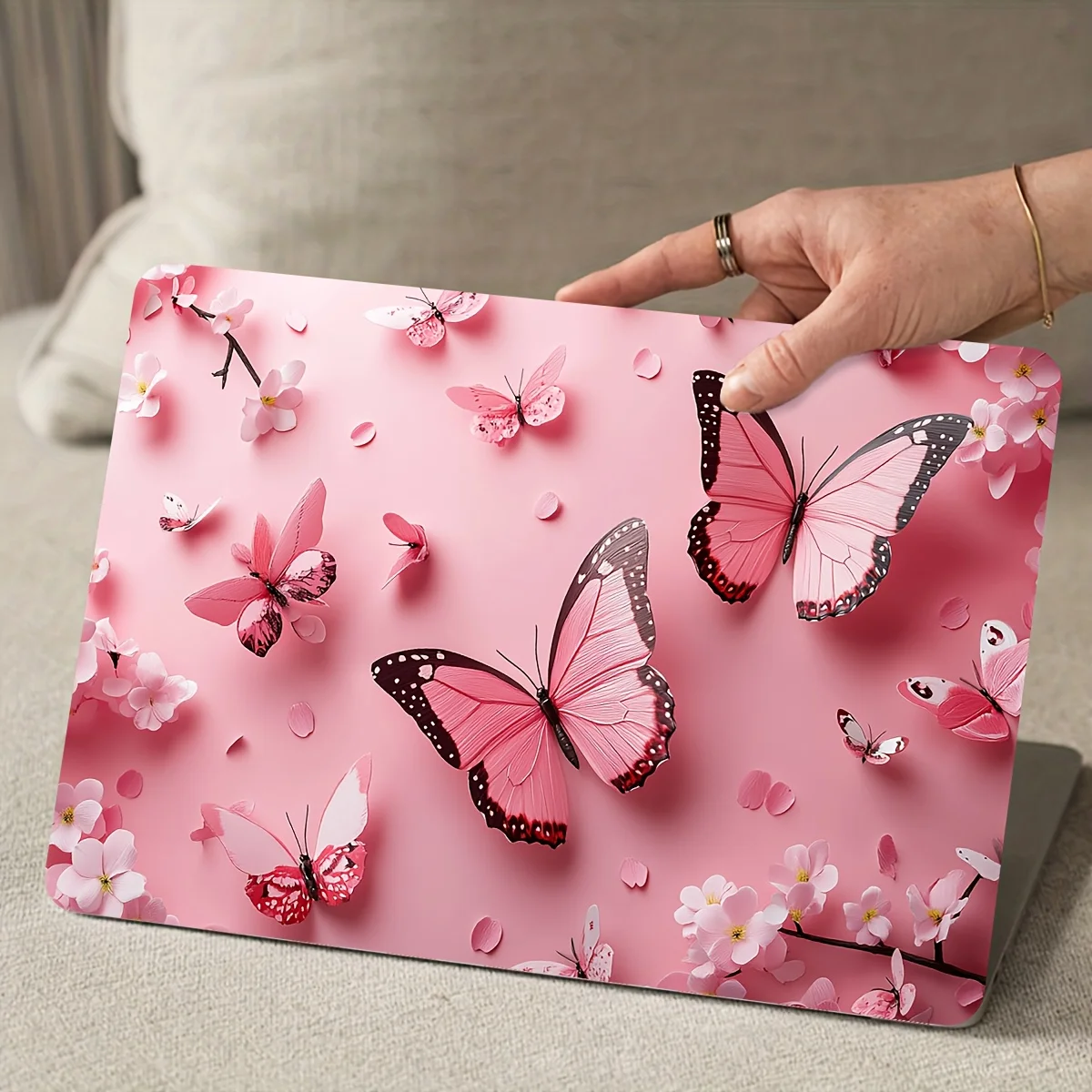 

Pack of 2, Bright Pink Butterfly Flower Laptop Case - Laptop and Vehicle Rugged Art Protection, Easy Installation, Scratch Resis