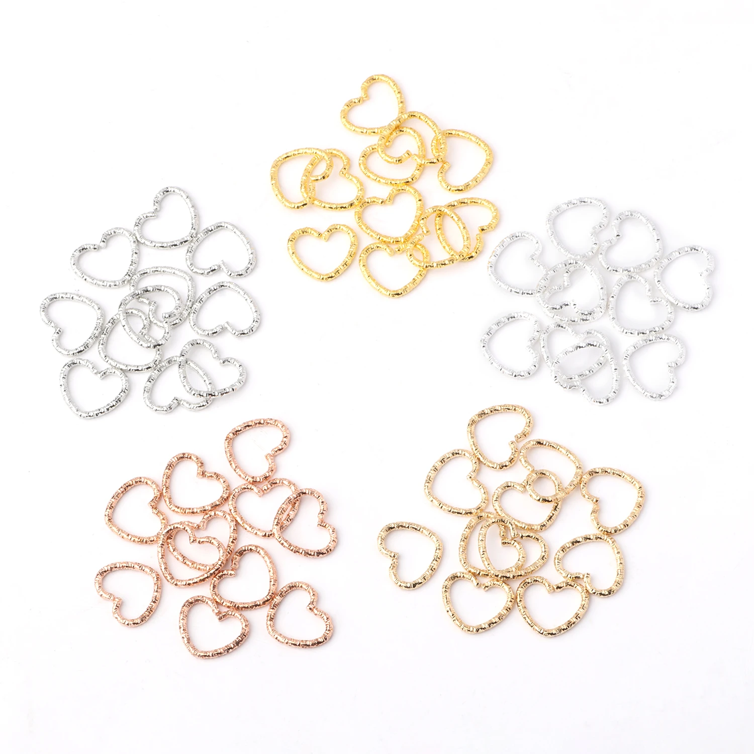 50pcs 14x12mm Gold Silver Color Love Heart Jump Rings Twisted Open Split Rings DIY Bracelet Earring Connector For Jewelry Making