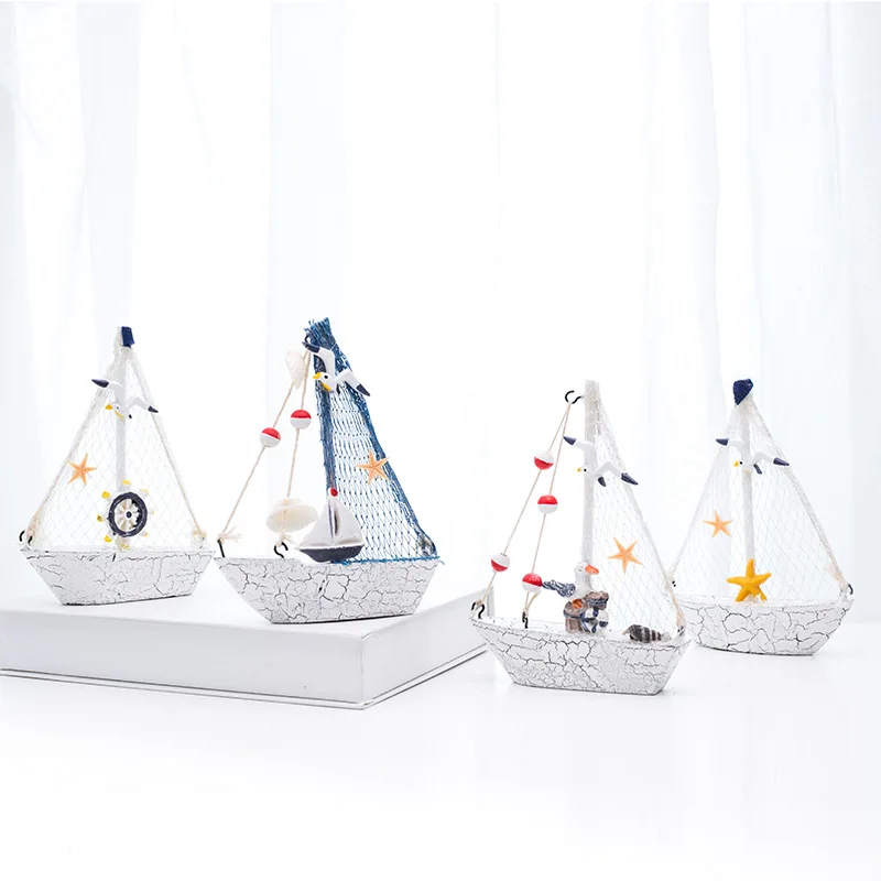 Nautical Sailboat Model Room Home Decoration Figurines Miniatures Mediterranean Style Kawaii Accessories Shell Boat Ornaments