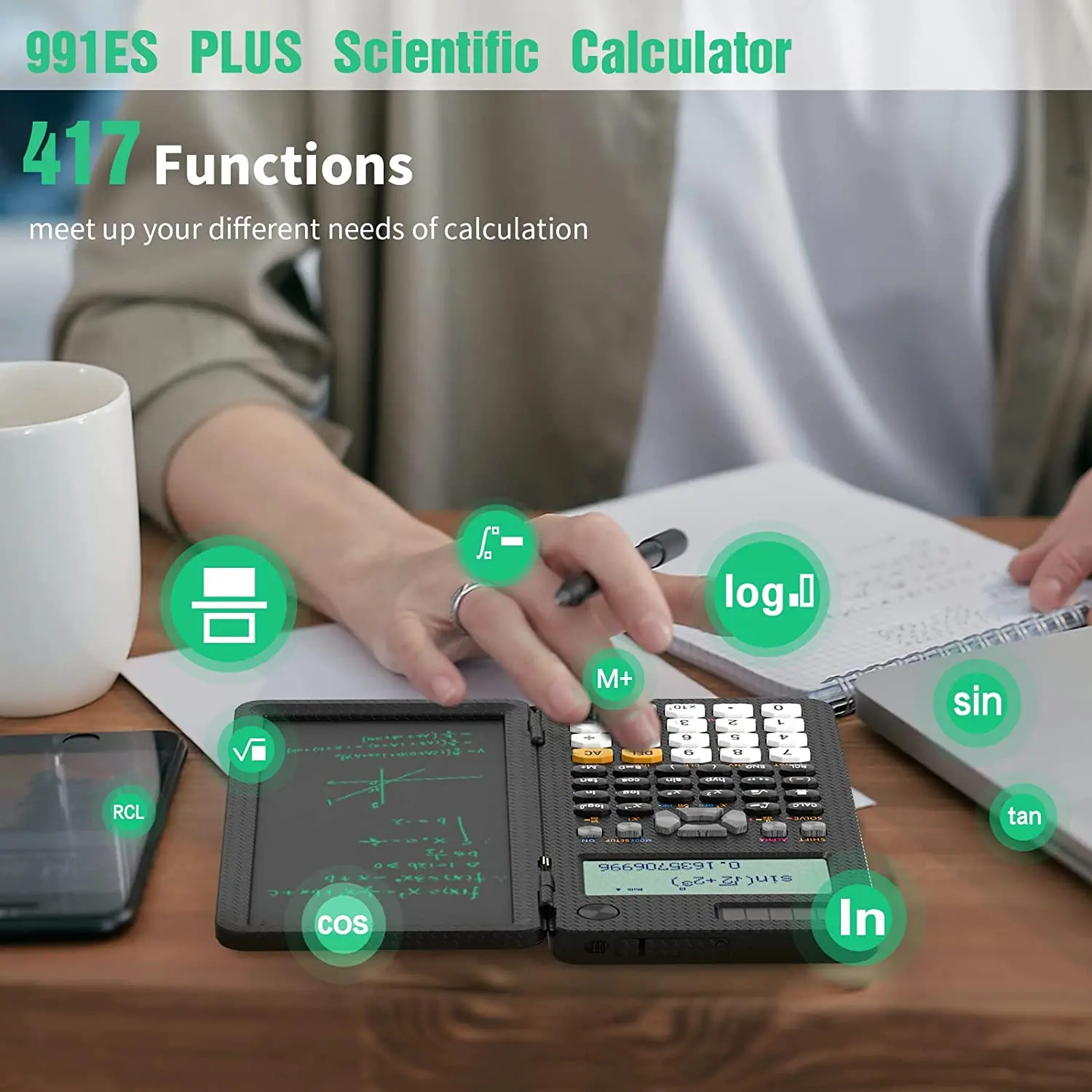 Scientific Calculator with LCD Notepad 417 Functions Professional Portable Foldable Calculator for Students Upgraded 991ES NEW