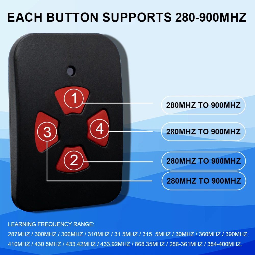 10pcs Multi Frequency 280-900MHz Garage Door Remote Control Universal Opener 433.92MHz Fixed Rolling Code Handheld Transmitter