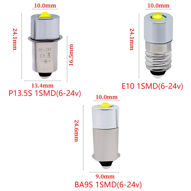 Household P13.5S/E10/BA9S 6-24V 3W High Power LED Flashlight Bulb 1SMD Emergency Work Lamp Torches Accessories White Light