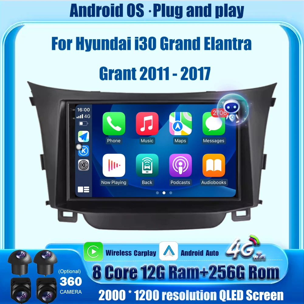 

Car Radio GPS Navigation 9'' Android Auto Stereo Carplay For Hyundai i30 Grand Elantra Grant 2011 - 2017 Multimedia video WIFI
