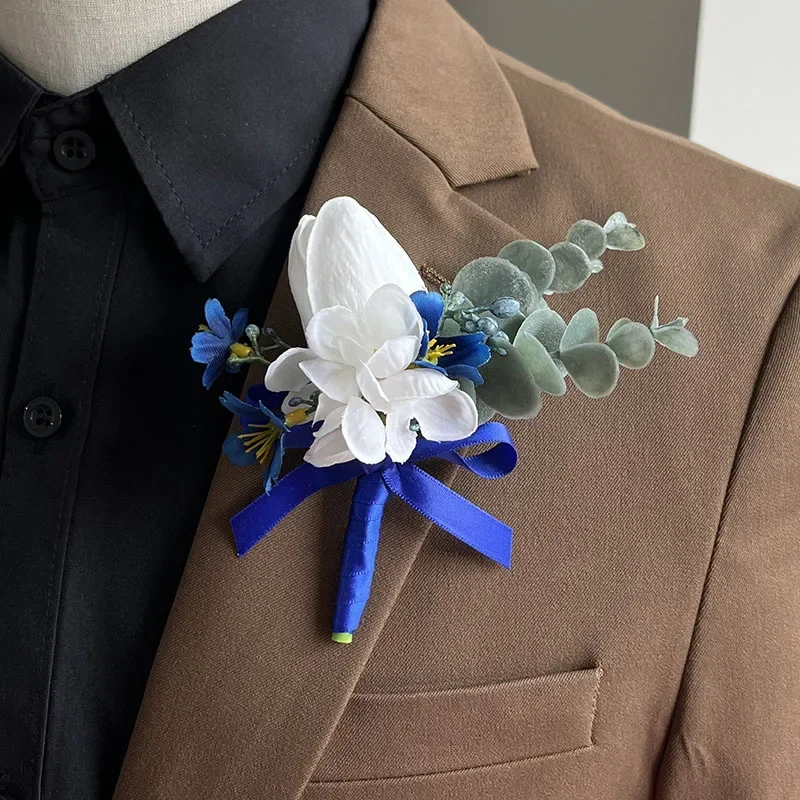 Boutonniere Aksesori Prom pernikahan anak laki-laki teman korsase bunga lubang kancing setelan kerah Pin bros bunga tulip buatan