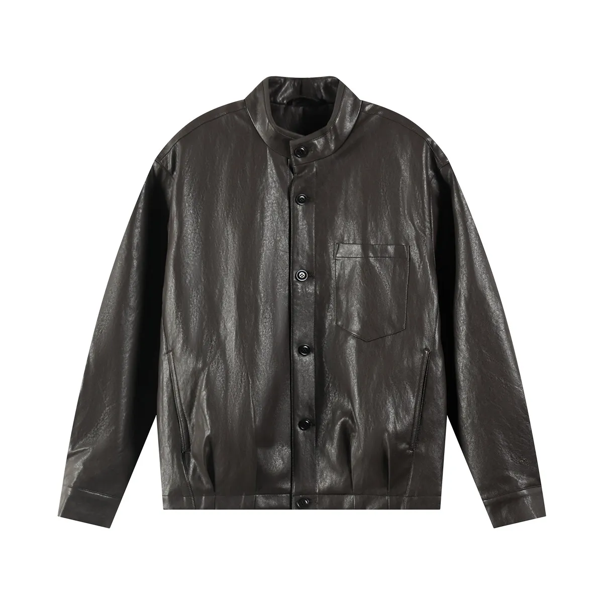 Mauroicardi Spring Autumn Brown Short Black Pu Leather Jacket Men Buttons Zipper Loose Casual Korean Fashion Menswear Clothes 16 S0cde58ee4acd49219dc9fc729f251262J