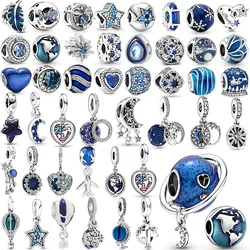 925 argento placcato blu misterioso cielo stellato stella luna sole ciondolo Charms perline per Pandora bracciale accessori gioielli regali