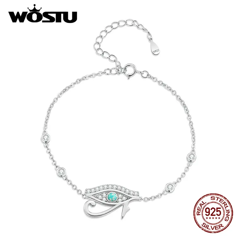 WOSTU 925 Sterling Silver Egyptian Eye of Horus Chain Bracelets Opal Stone White Zircon Guard Bracelet Links For Lover Daughter