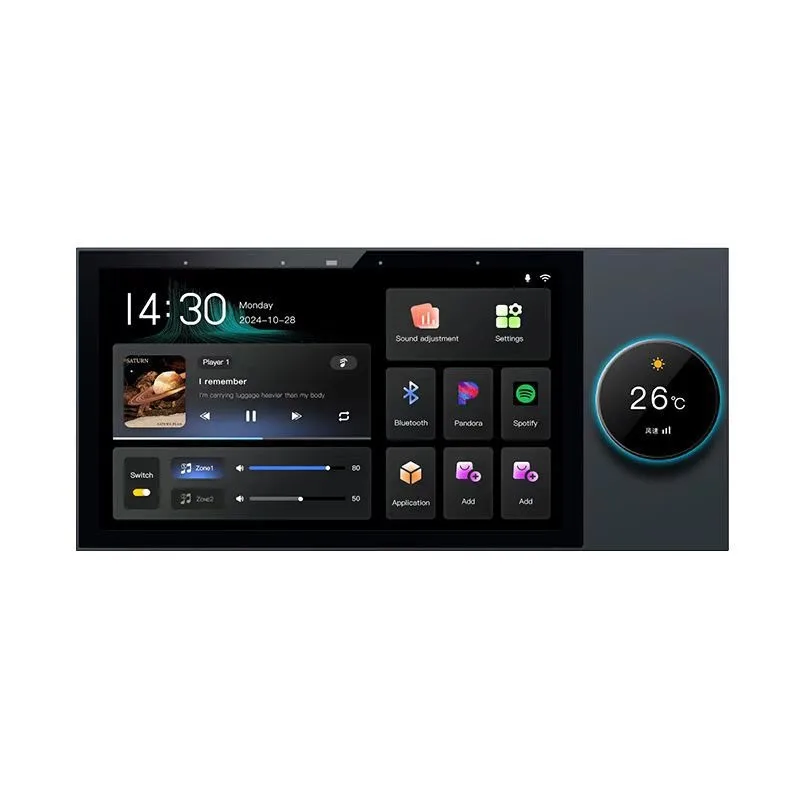 

Центральная панель управления Ziggbe с кнопками для управления второй зоной, позволяющая управлять умной домашней аудиосистемой и фоновой музыкой по всему дому.