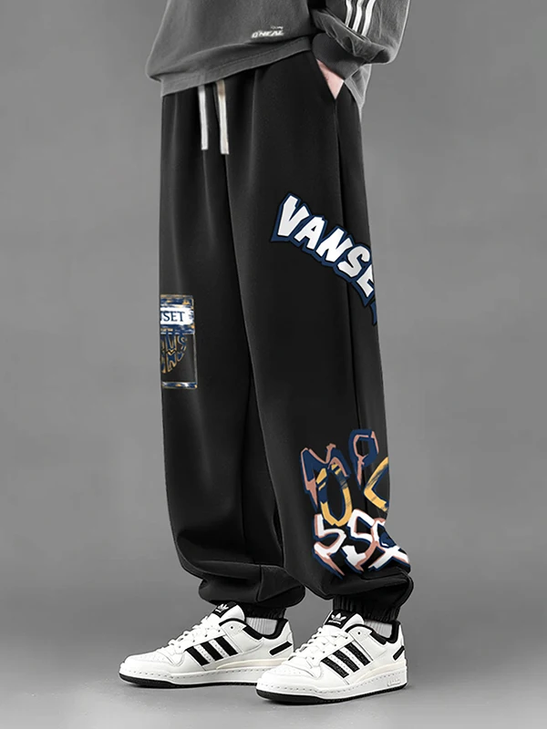 กางเกงลำลองผู้ชายไซส์ใหญ่ทรงหลวมขาบานบุซับในสไตล์อเมริกัน สวมใส่สบาย เหมาะสำหรับฤดูหนาว สตรีทแวร์