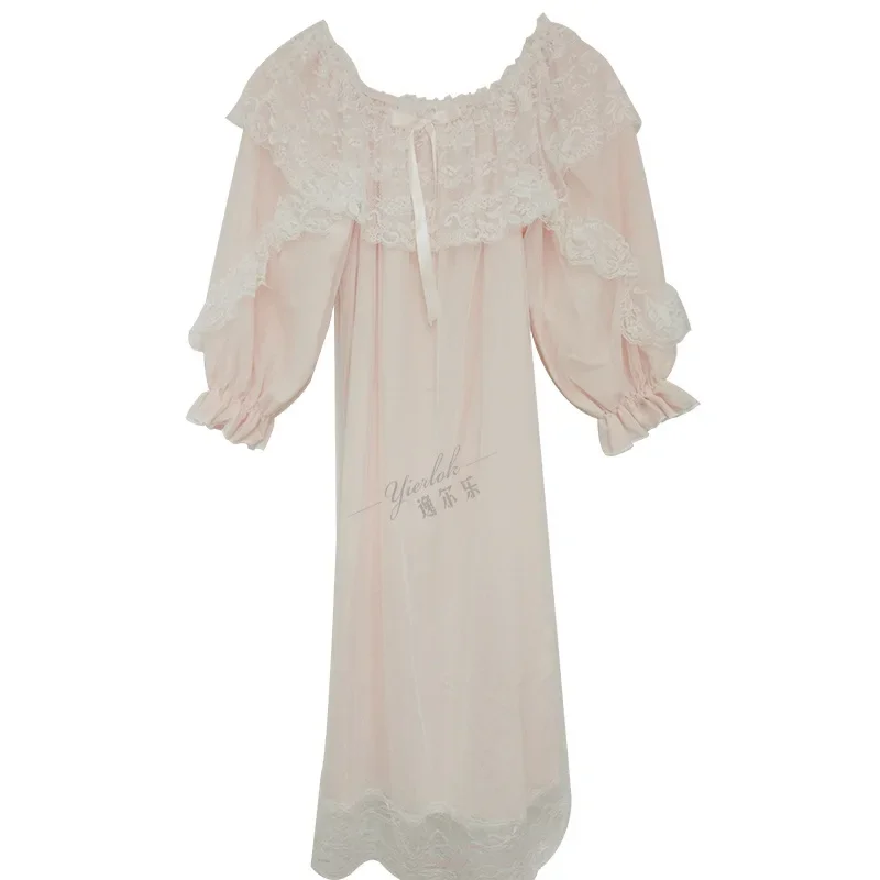 Long Sleeve Pajama Female Vintage Court Sweet Princess Sleepwear Lace Elegant Lady's Delicate Nightdress