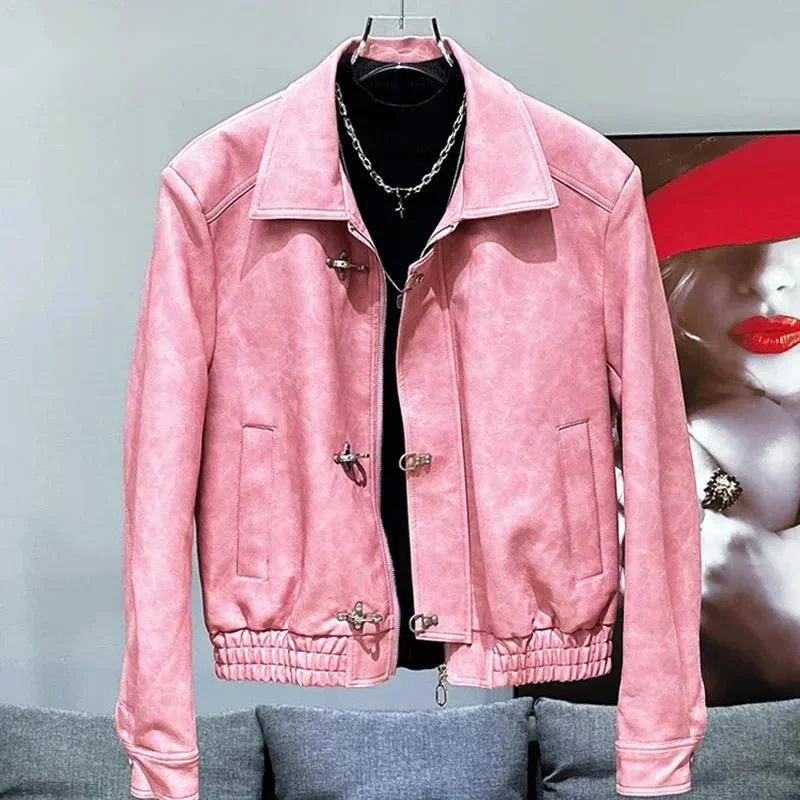 2025 New American Design Loose Versatile Men's Jacket Solid Color Turn-down Collar Single Breast Male Tops DFR56