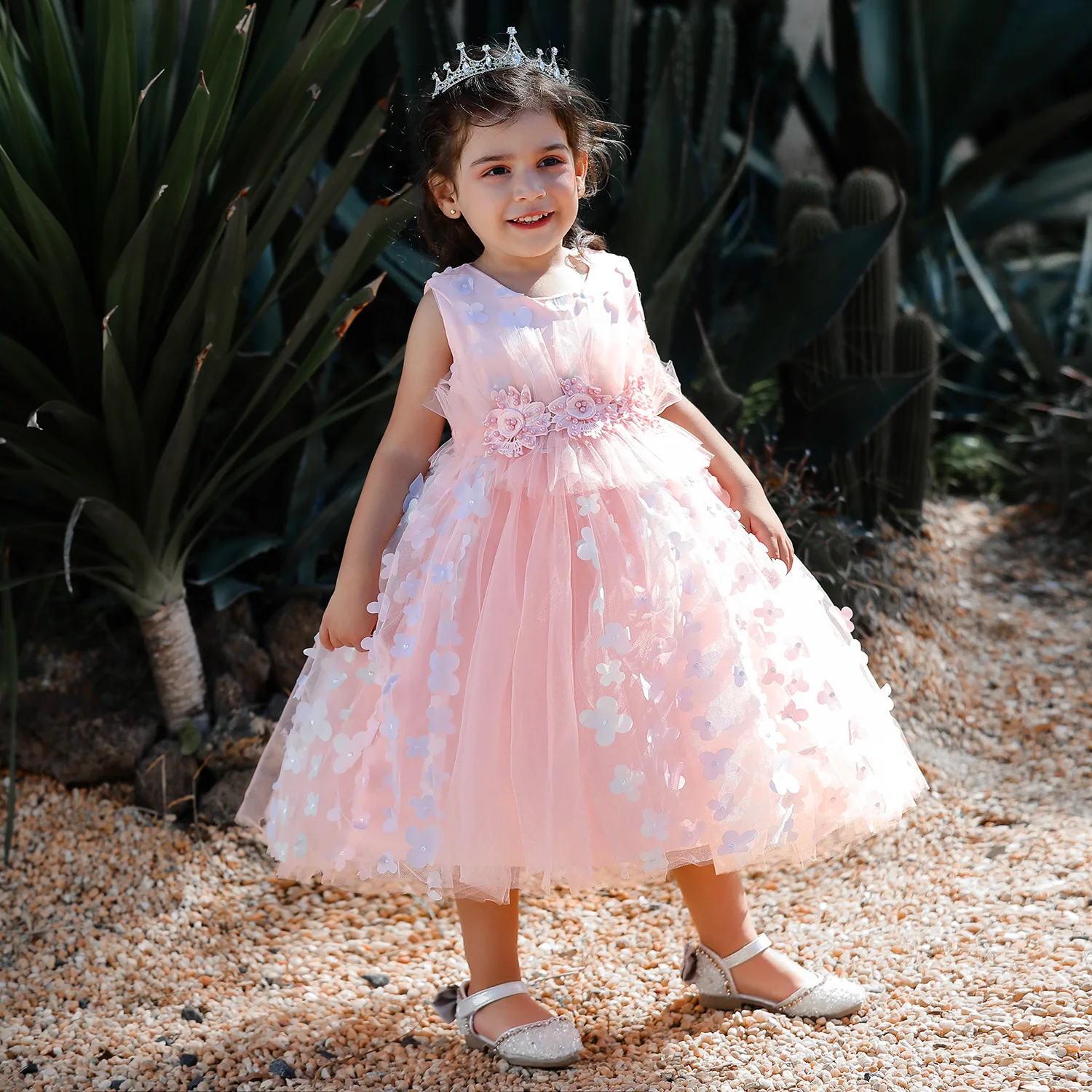 Girl Flowers Baptism 1st Birthday Party Wedding Princess Dresses Flower Kids Clothes White Pink Blue Baby Lush Dress Toddler