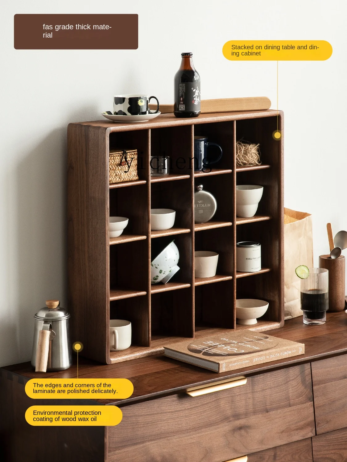 ZC Cup Storage Rack Display Grid Black Walnut Coffee Cup Cup Holder Solid Wood Duobao Lattice Frame