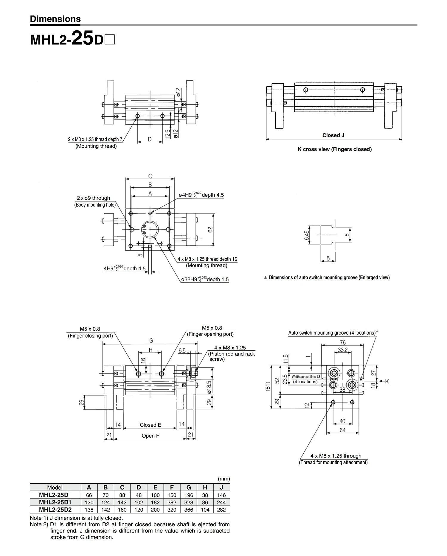 Parallel-Luftgreifer der MHL2-Serie, Bohrung 10/16/20/25/32/40 mm, MHL2-10D/16D/20D/25D/32D/40D, 2 Finger, pneumatische Luftgreifer – Detail 15