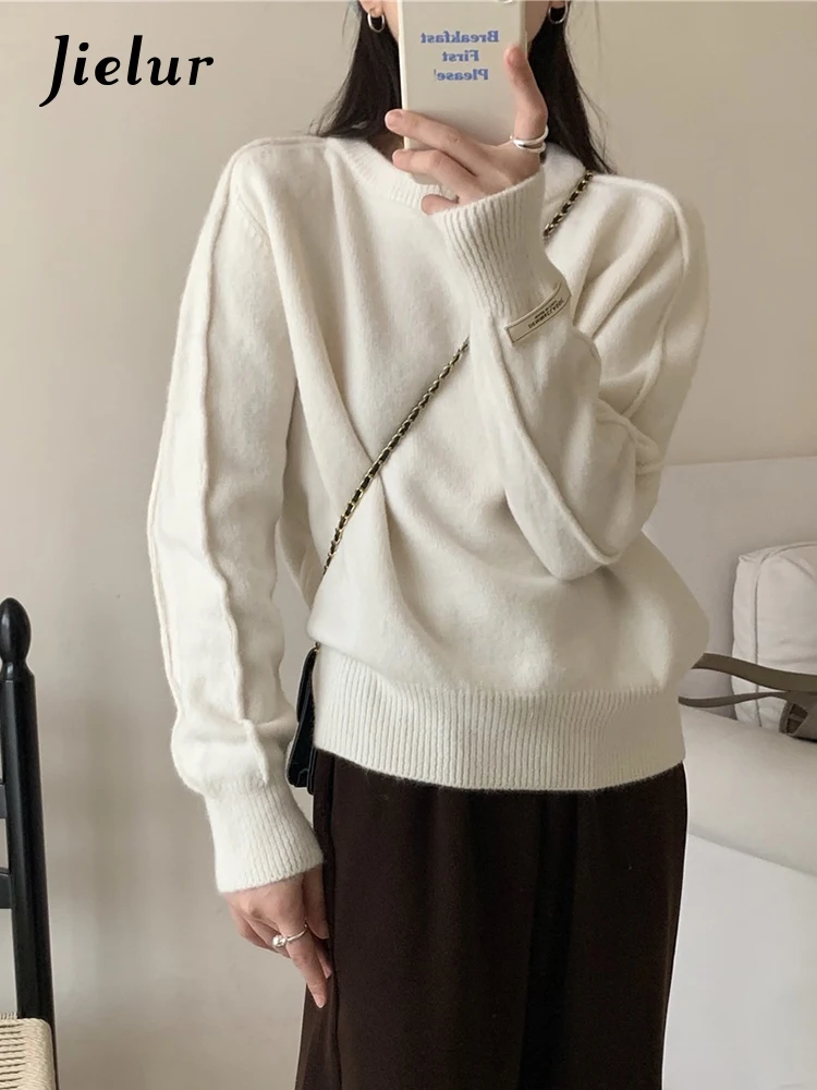 Pink O-Neck High Street Korean Basic Long Sleeves Women Pullovers Korean New Fashion Solid Color Loose Simple Female Pullovers