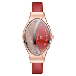 2020 Ladies Watches Fashion Casual Women Watches Red Leather Strap Quartz Wristwatch Ellipse Watches Gifts Hodinky Dames Horloge