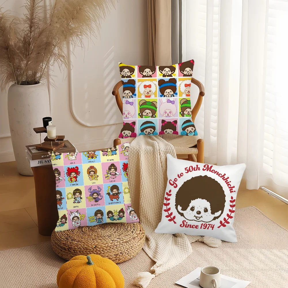 Cartoon Pillow Case Bedroom Sofa Living Room Backrest Decoration Square M-Monchhichis-S Kawaii Cushion Nap Time