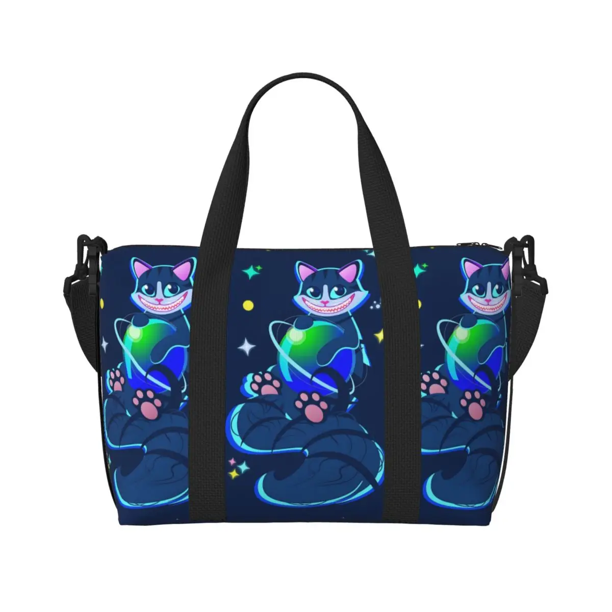 

Custom Cheshire Cat Tote Bag Women Large Capacity Cat Manga Gym Beach Shoulder Travel Bag