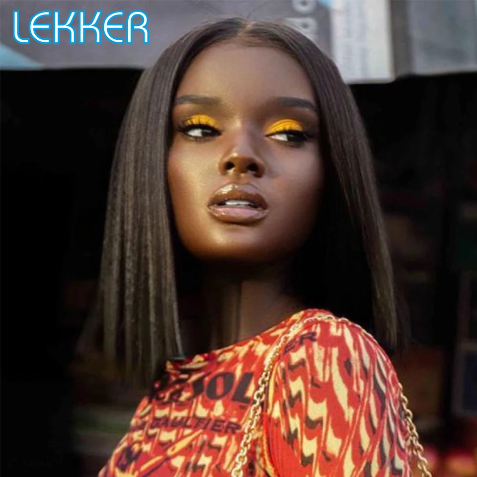 

Lekker Short Kinky Straight Bob 13x1 T Part Lace Front Human Hair Wigs For Women Yaki Straight Brazilian Remy Hair Middle Wigs