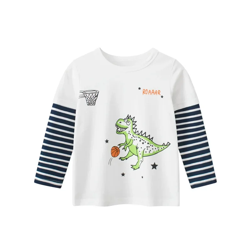 Children's clothing autumn new children's long sleeved T-shirt men's bottom fake two pieces dinosaur