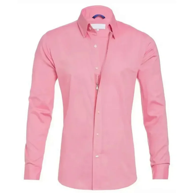 Men's Hidden Zipper Oxford Stretch Cotton Shirt