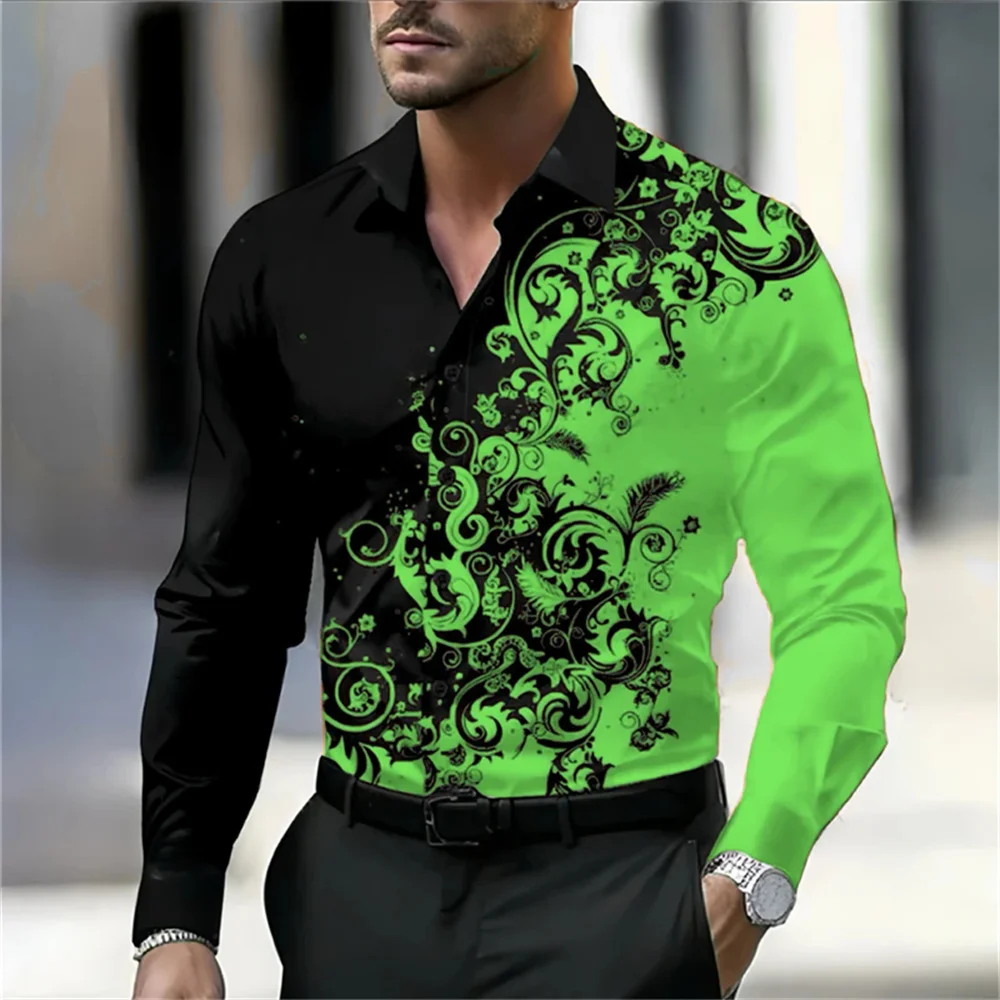 2024 New Men\'s Printed Shirt Fashion Luxury High Street Men\'s Long Sleeve Collar Shirt Party Comfortable Fabric Shirt 6XL