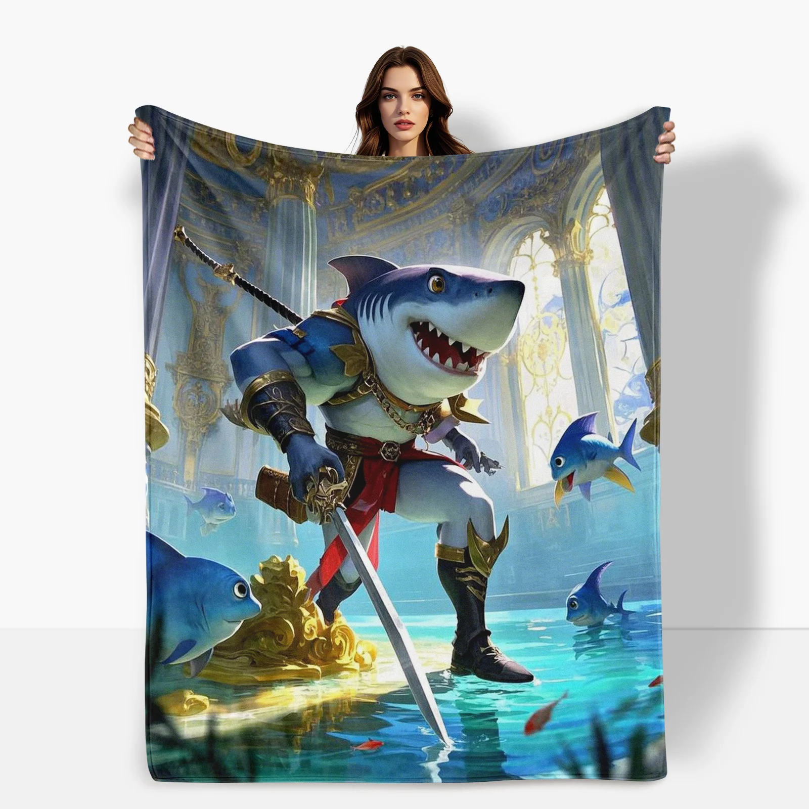 Royal Shark Blanket With Guard Inspired Design And Fantasy Elements For A Regal And Imaginative Home Decor Theme