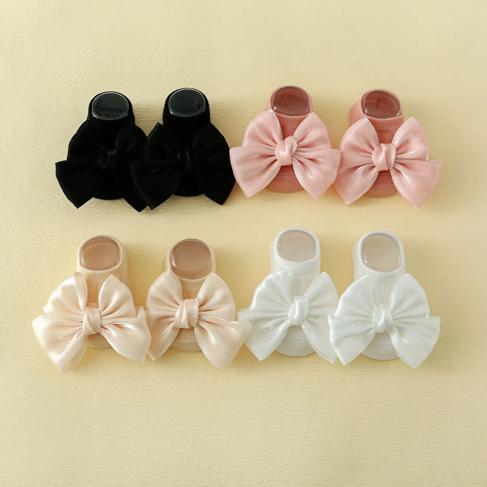 Newborn Baby Toddler Socks Princess Baby Girls Satin Bow Non-slip Floor Sock Girl Boys Solid Colour Soft Toddler Socks Gift 0-1Y