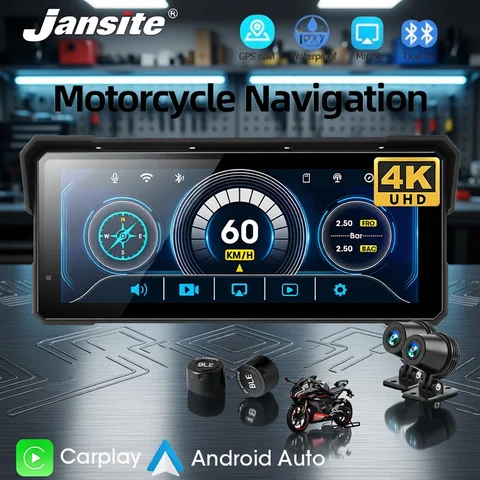 Jansite Portable 7/8.1 inch IP67 Waterproof Motorcycle 4K DVR GPS Navigation Wireless Carplay Android Auto Moto Recorder Monitor