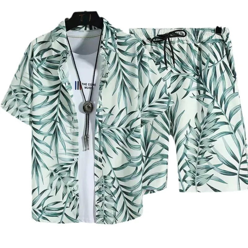 

Summer New Men Beach Clothes 2 Piece Set Quick Dry Hawaiian Shirt Shorts Set Men Fashion Clothing Printing Casual Male Outfits