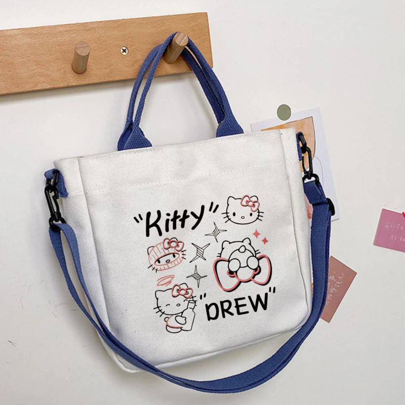 حقيبة نسائية من Sweet Hello Kitty مطبوعة من القماش، حقيبة كتف بإبزيم سعة كبيرة للفتيات، هدايا حقيبة يد #1
