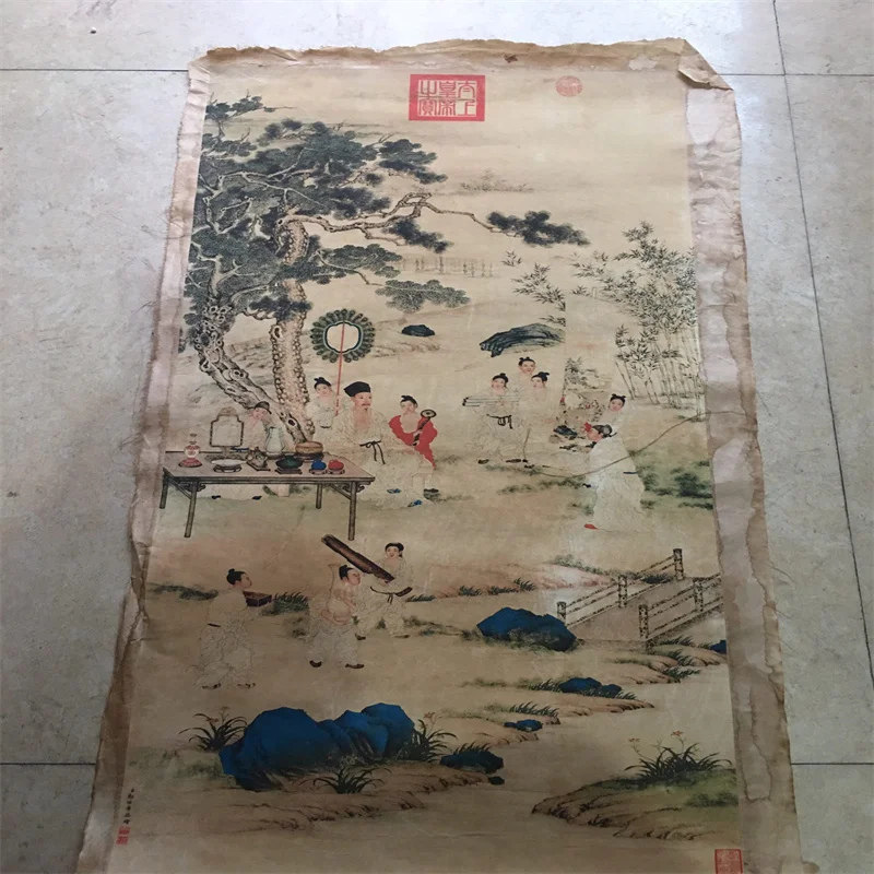 

China Old Scroll Painter's Rice Paper Wall Art Slice Lang Shining's Hongli Appreciation Painting Traditional Asian Decor