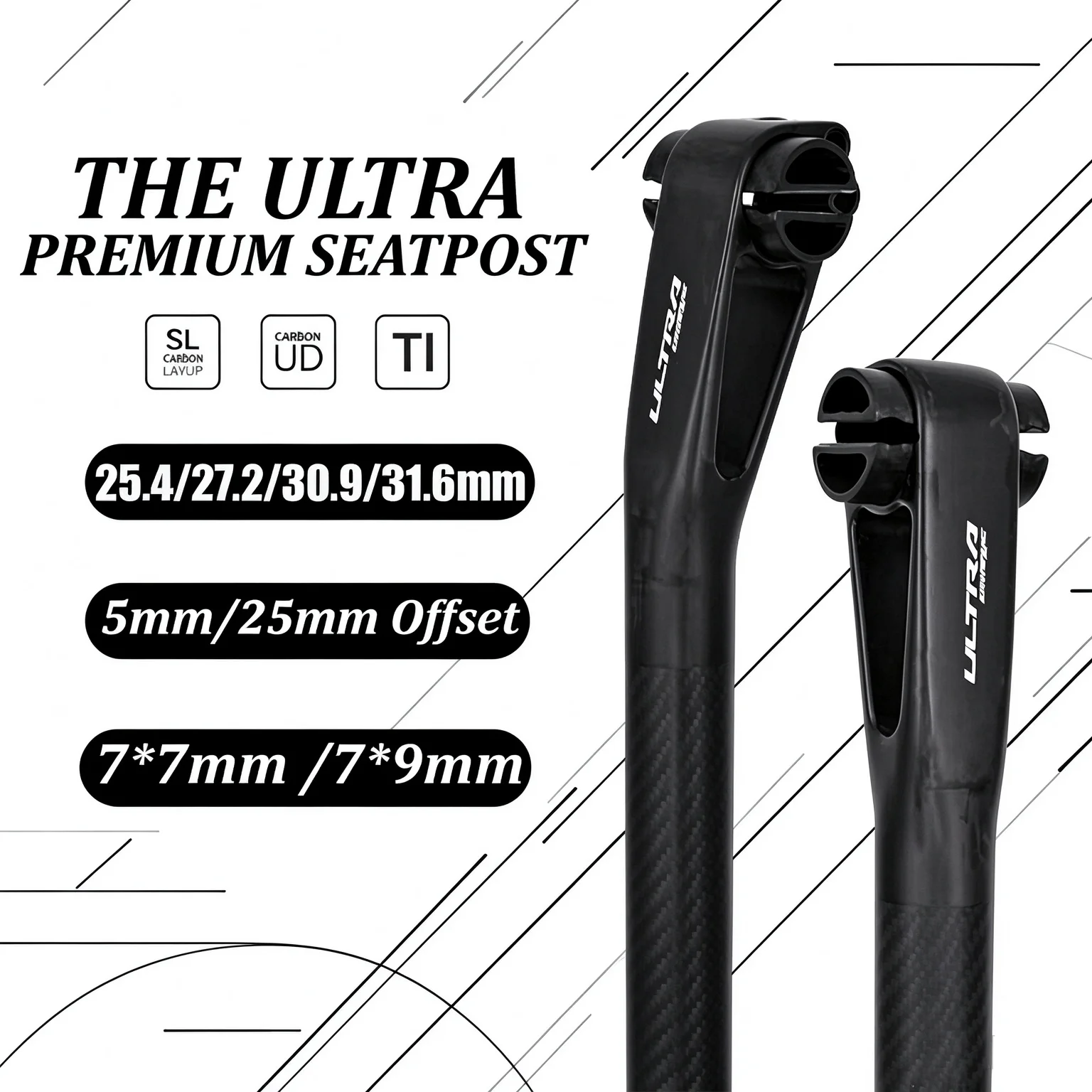 ULLICYC Ultralight Carbon Seatpost Bicycle Seatpost 25.4/27.2/30.9/31.6MM Offset 5MM/25MM for MTB/Road Seat Tube Bicycle Parts