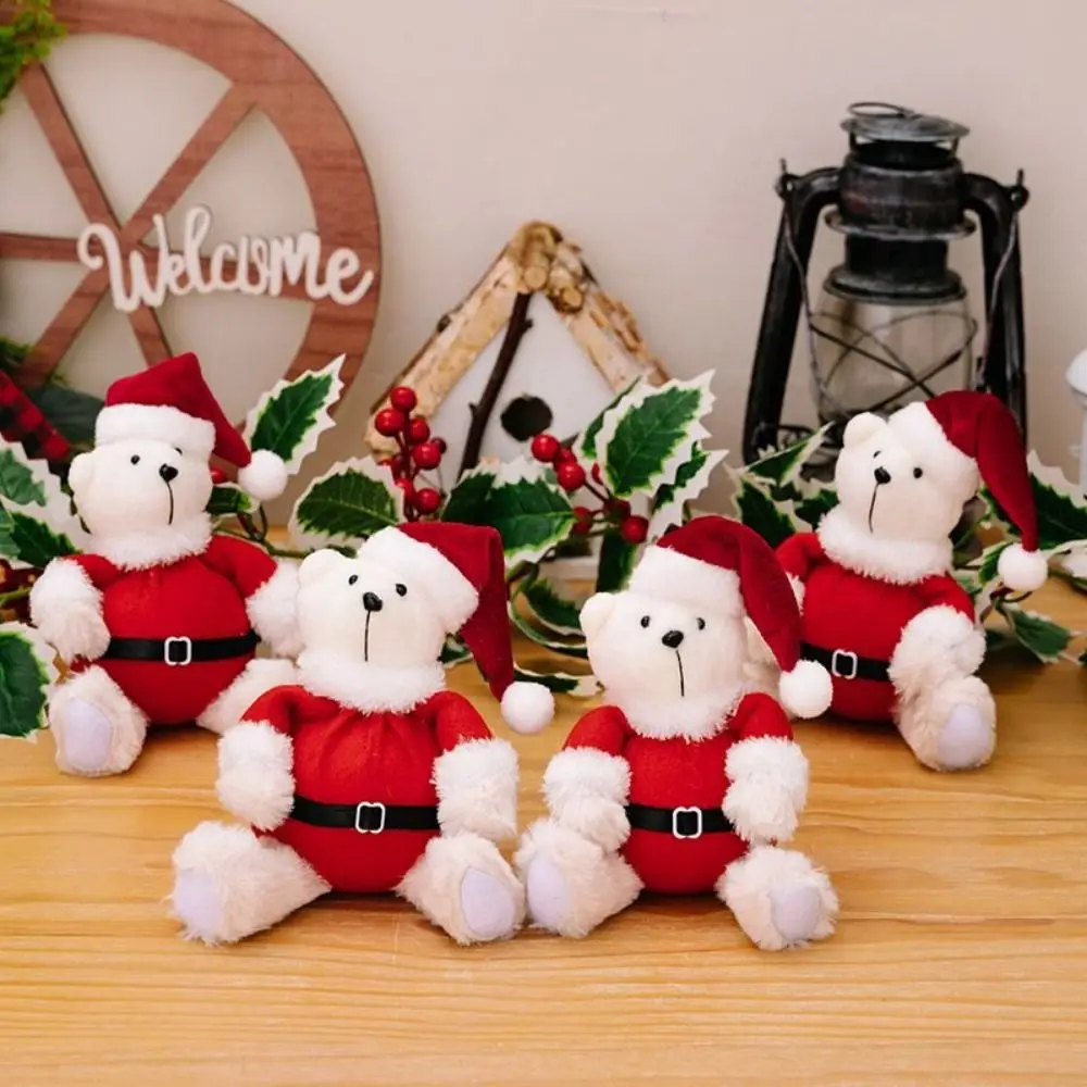 2Pcs/set Cute Handmade Christmas Bear Ornaments Soft Cartoon Mini Bear Ornaments Stuffed Animal Tabletop Ornament Bedroom