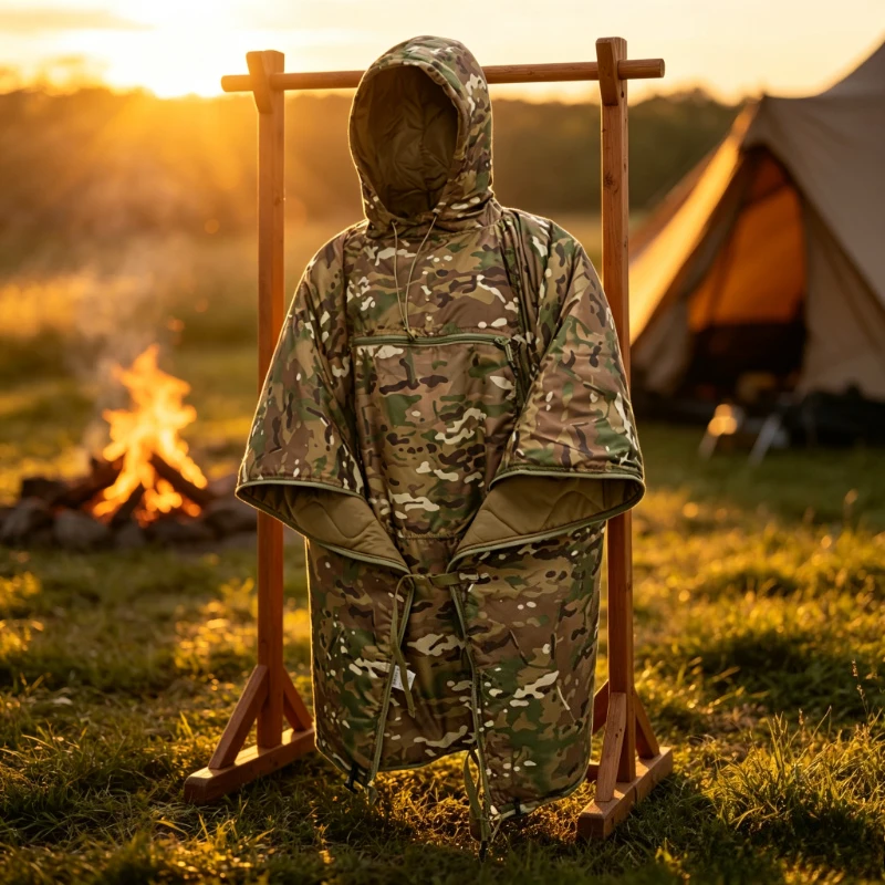 Convertible Poncho Sleeping Bag Camo Thermal Blanket Cloak for Camping Hiking Travel Emergency Durable Scratch Resistant Outdoor