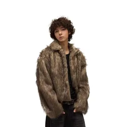 Men's Winter Faux Fur Coat Fashion Design Fur Jacket For Male Turn Down Collar Personality Designer Fluffy Fur Outerwear