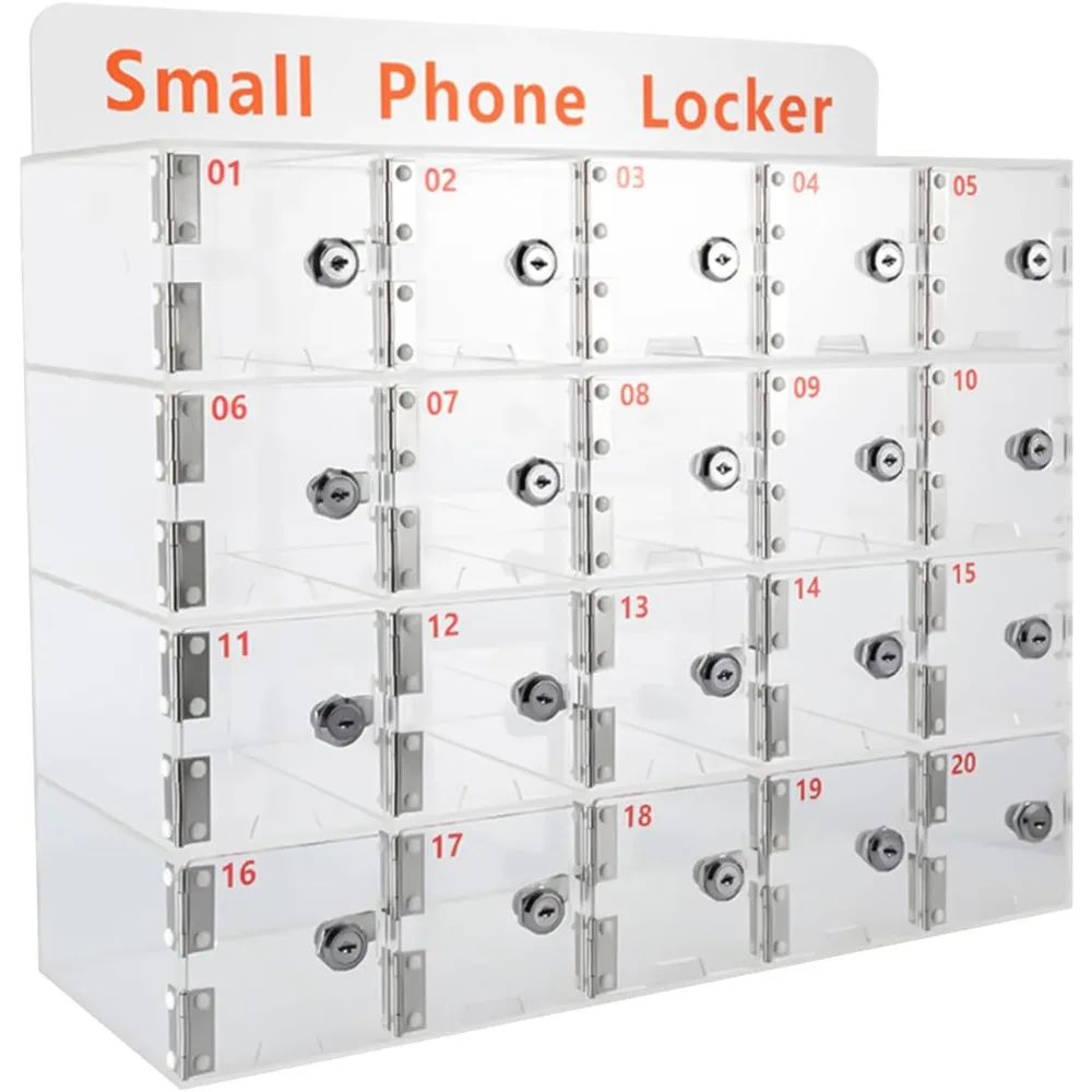 Cell Phone Storage Locker 20 Slots Classroom Phone Pocket Chart Organizer with Door Locks and Keys Wall-Mounted Cabinet Pocket