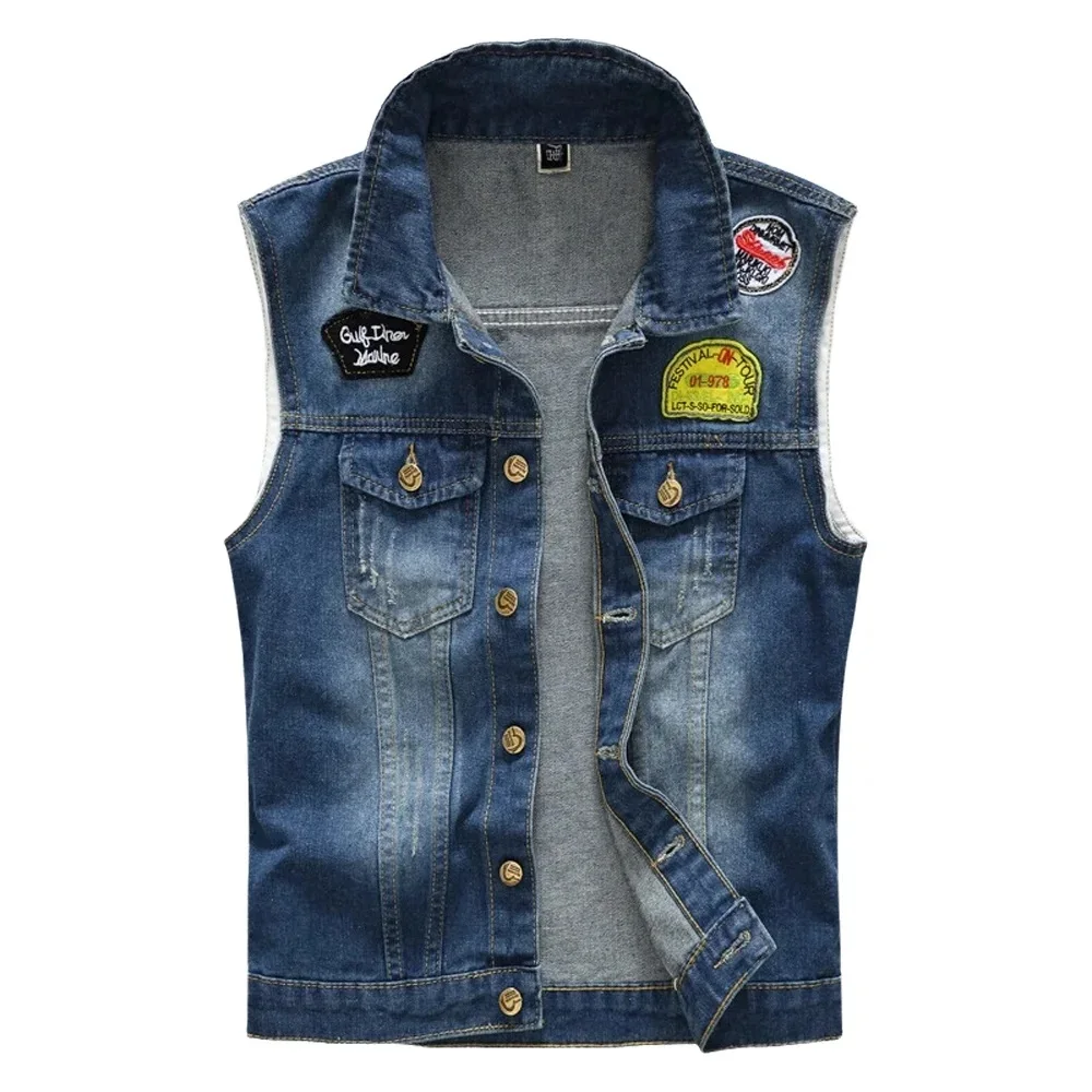 Spring Summber Men's Denim Vests Vintage Cotton Jeans Waistcoats Mens Fashion Ripped Biker Sleeveless Jackets Clothing view 3