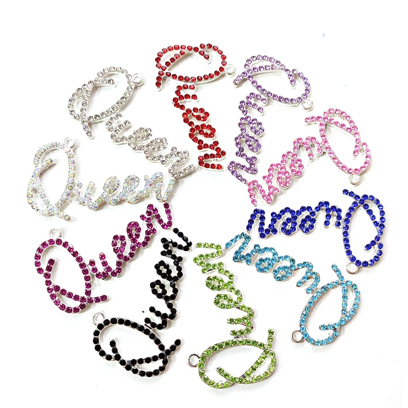 10pcs Queen Letter Charms with Rhinestone LTC0046-LTC0050 For  Bracelet Jewelry Making Accessories Wholesale