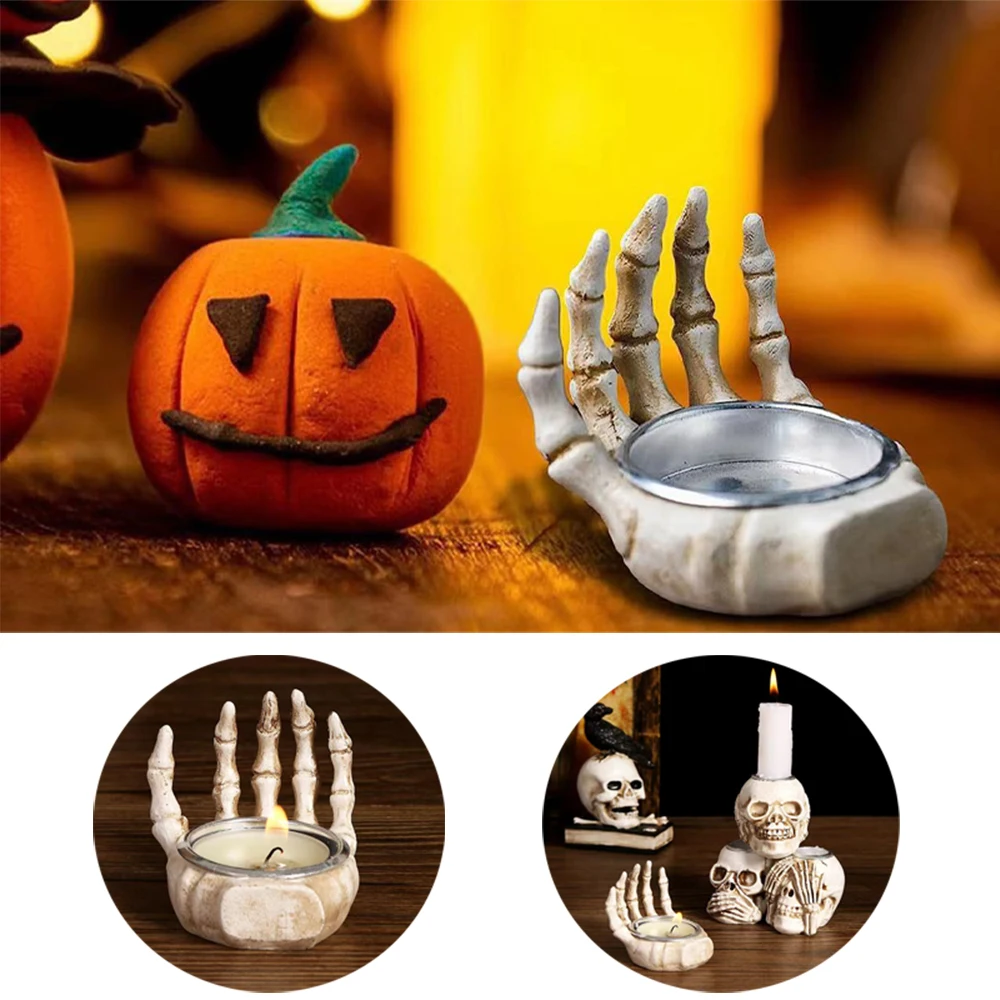 2023 Halloween Decorations Candle Holder Creative Resin Ghost Skeleton Hand Fragrance Base Ornament Home Bar Halloween Crafts