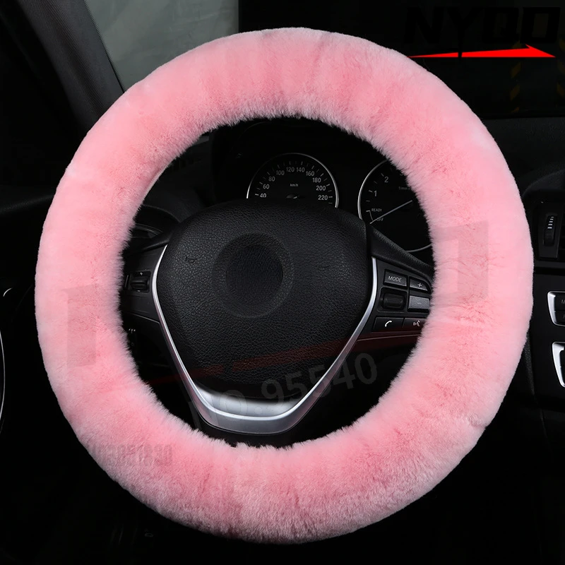 

winter handlebar cover leather and fur integrated New car wool steering wheel cover wool short plush cute wool handlebar cover
