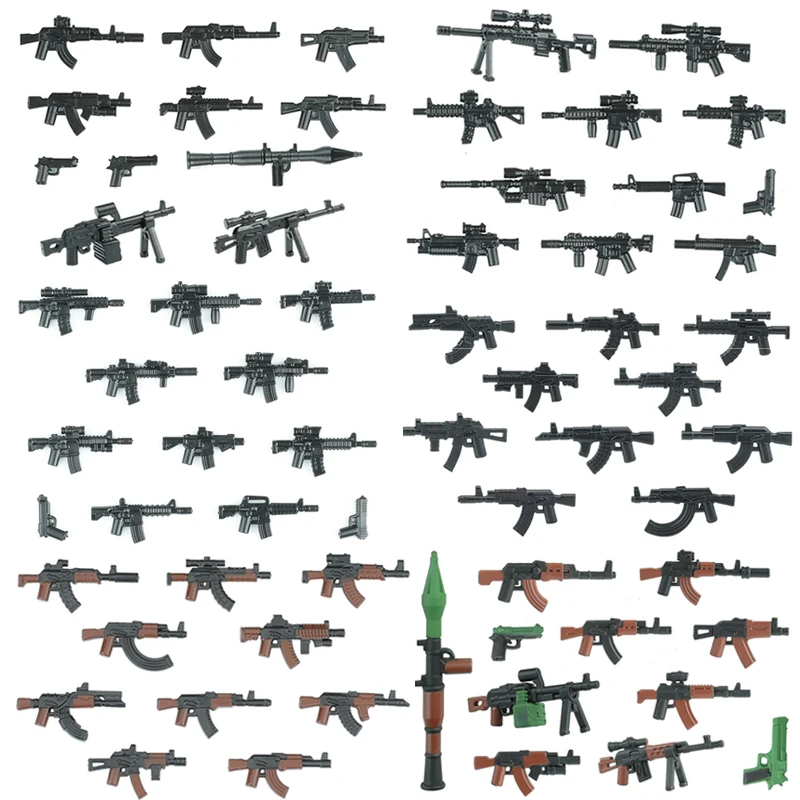 Military Weapons Building Blocks Modern Special Forces Figures Army Soldier City Police Multicolour AK Accessories Bricks Toys